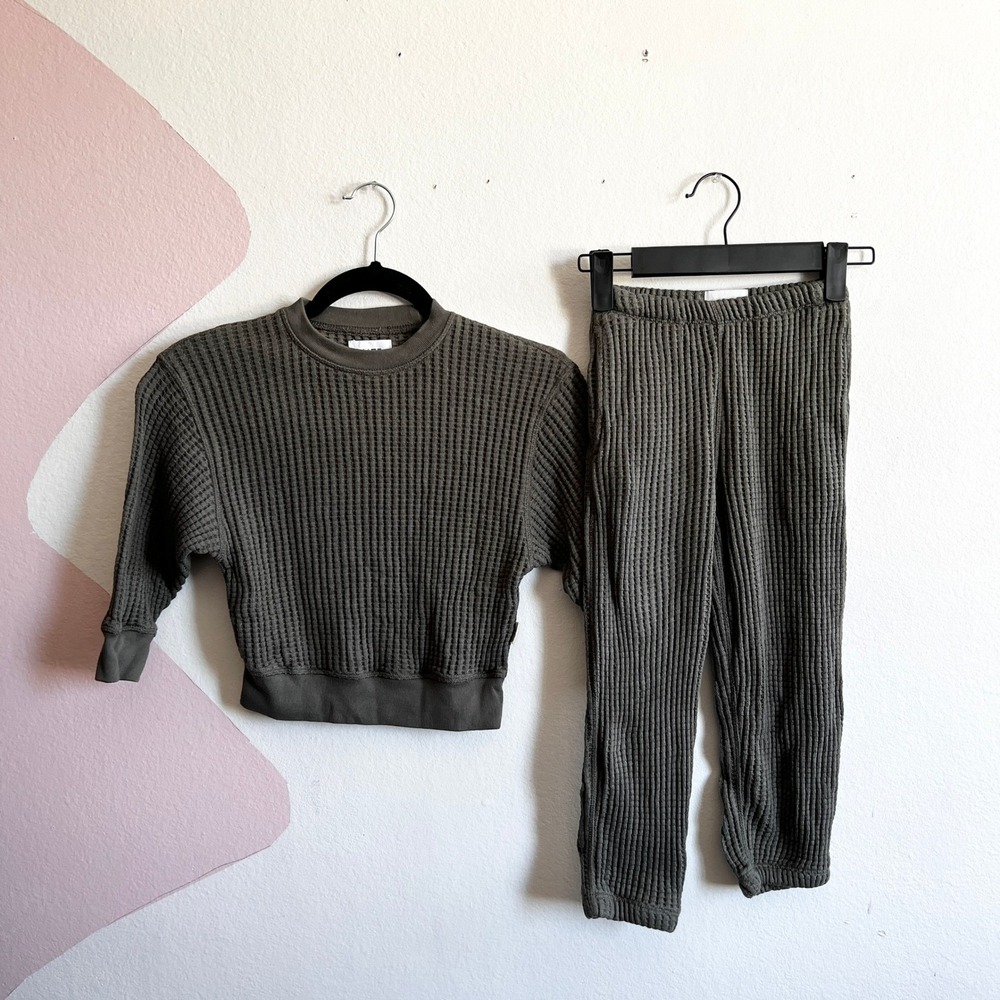 Mate The Label Kids Set Sweatshirt Sweatpants Organic Thermal Green Sz 2/3‎